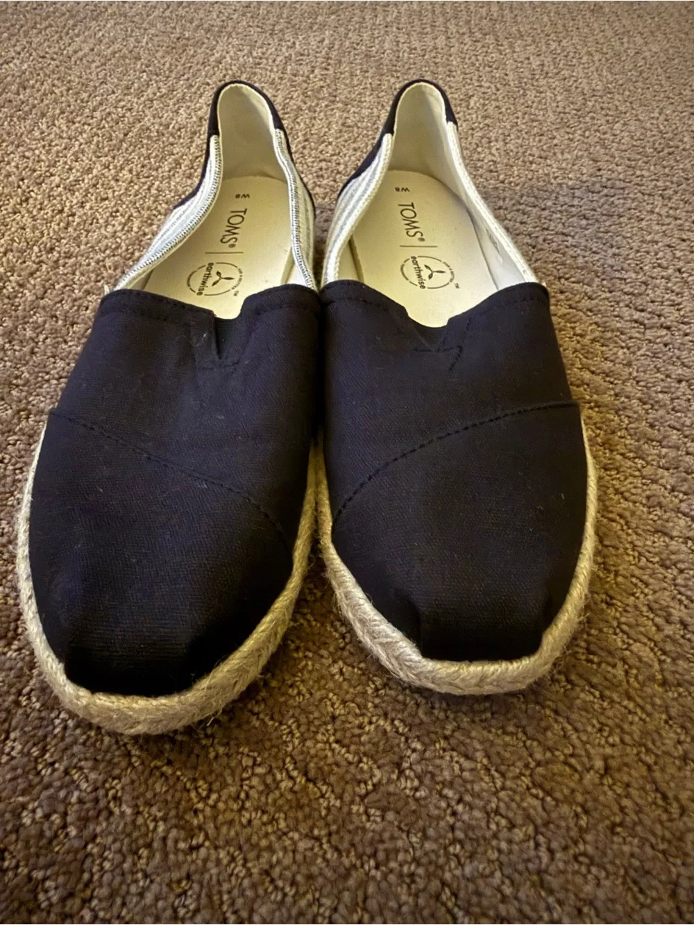Toms Womens Black and White Striped Canvas Espadrille Slip-Ons